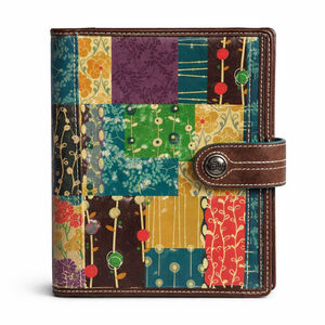 Fossil Patchwork Leather Planner Cover Boho Floral Journal Organizer Snap Closur
